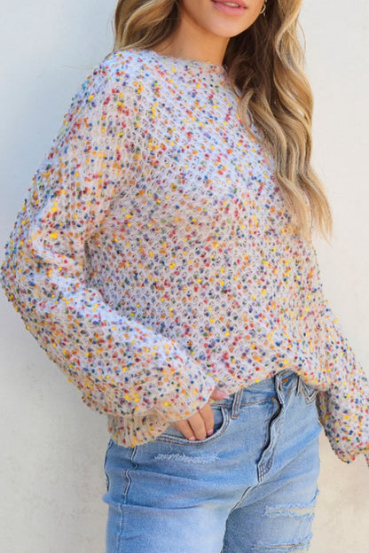 Confetti Round Neck Long Sleeve Sweater-Angel Casuals