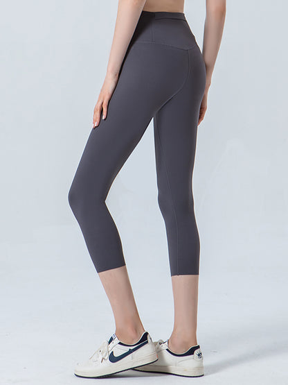 Wide Waistband Cropped Sports Leggings-Angel Casuals