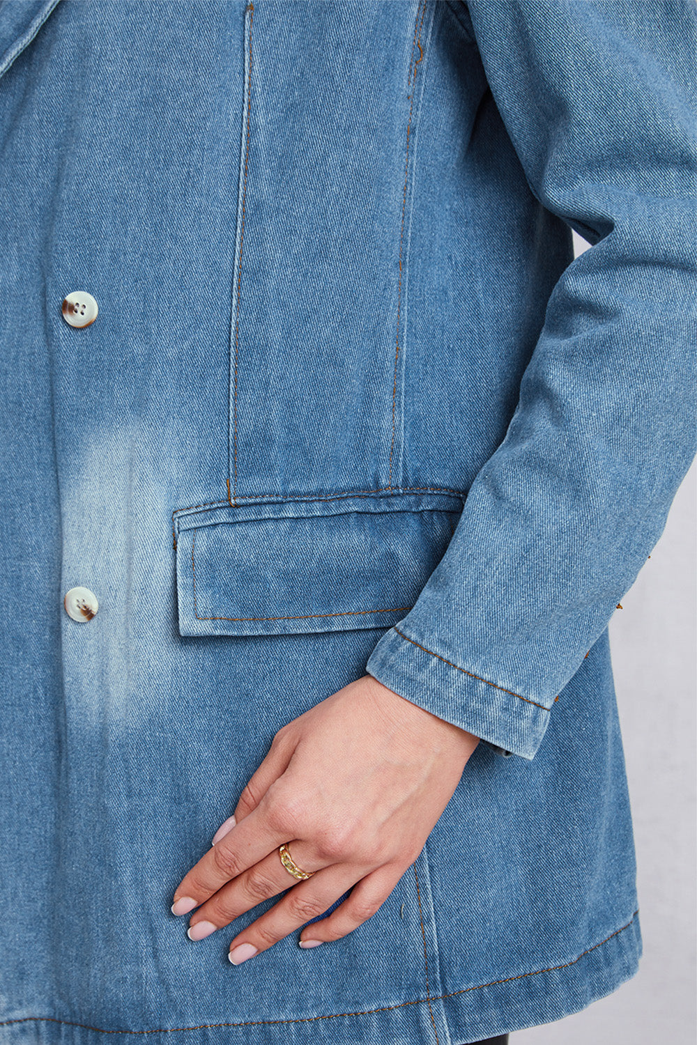 Lapel Collar Washed Denim Top-Angel Casuals