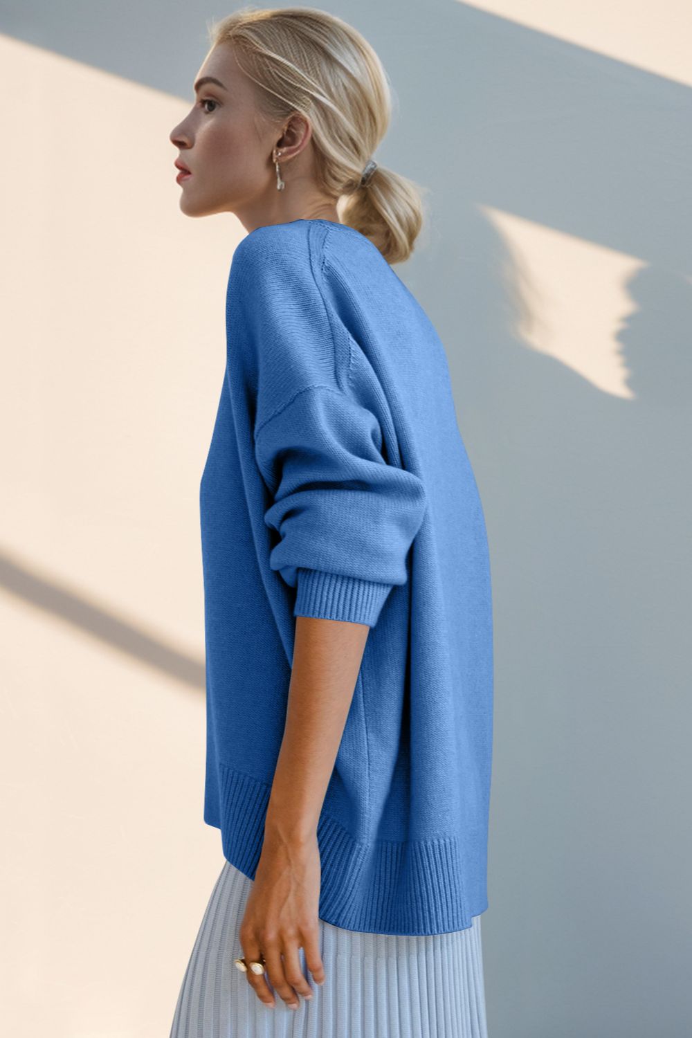 Basic Bae Round Neck Dropped Shoulder Sweater-Angel Casuals