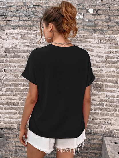 Round Neck Cuffed Sleeve T-Shirt-Angel Casuals