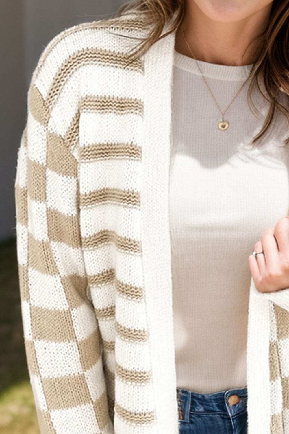 Striped Open Front Long Sleeve Cardigan-Angel Casuals