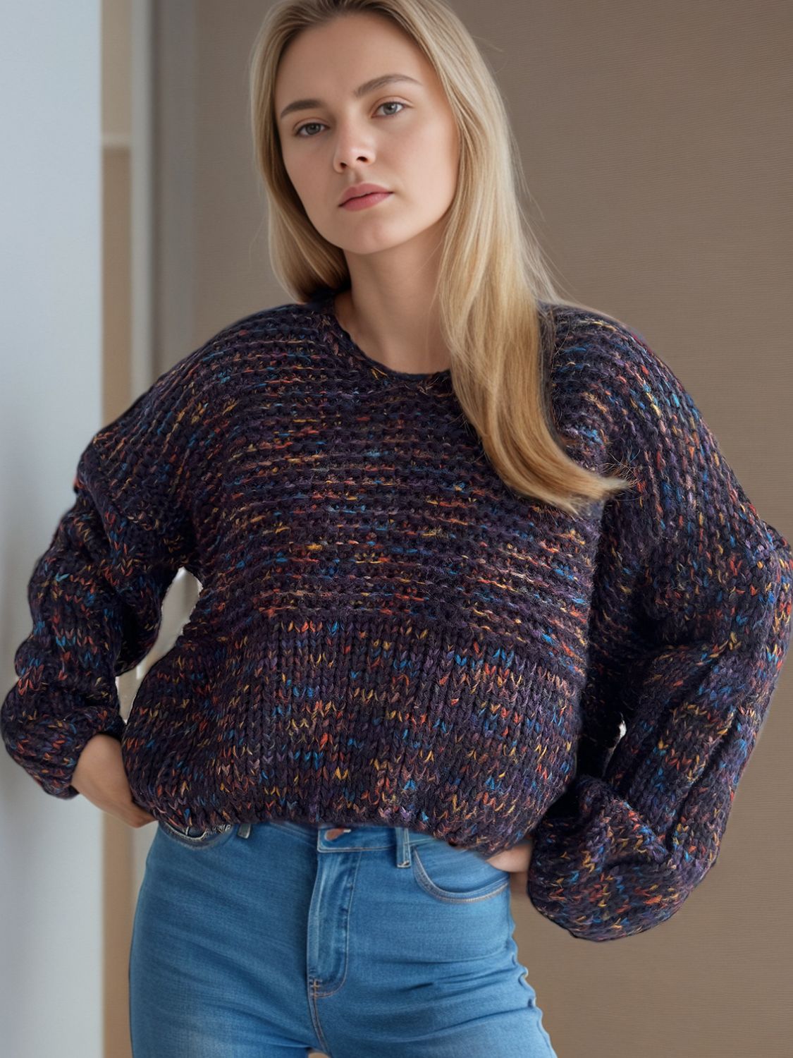 Dropped Shoulder Long Sleeve Sweater-Angel Casuals