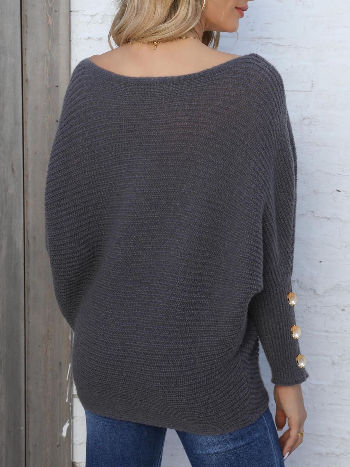 Full Size Boat Neck Long Sleeve Sweater-Angel Casuals