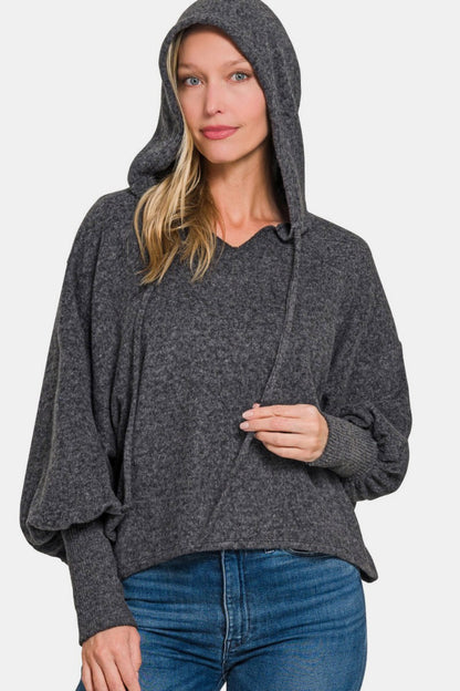 Zenana Brushed Hacci Drop Shoulder Cropped Hoodie-Angel Casuals