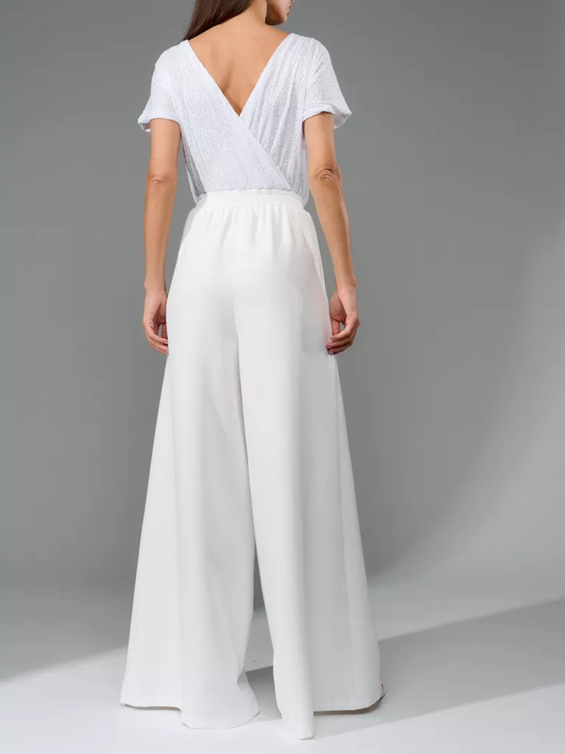 Full Size Sequin Round Neck Short Sleeve Wide Leg Jumpsuit-Angel Casuals