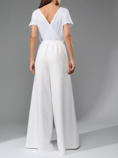 Full Size Sequin Round Neck Short Sleeve Wide Leg Jumpsuit-Angel Casuals
