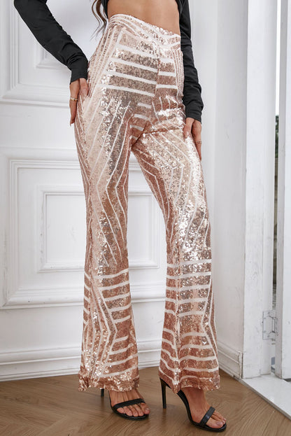 Double Take Sequin High Waist Flared Pants-Angel Casuals