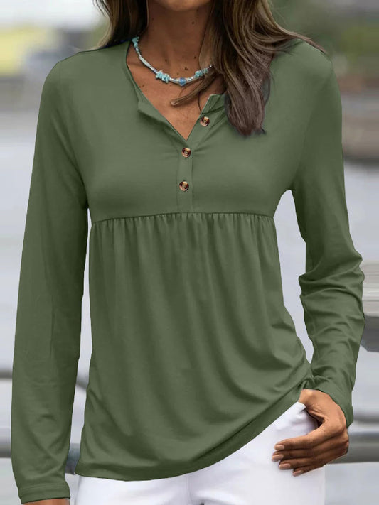 Half Button Long Sleeve T-Shirt-Angel Casuals