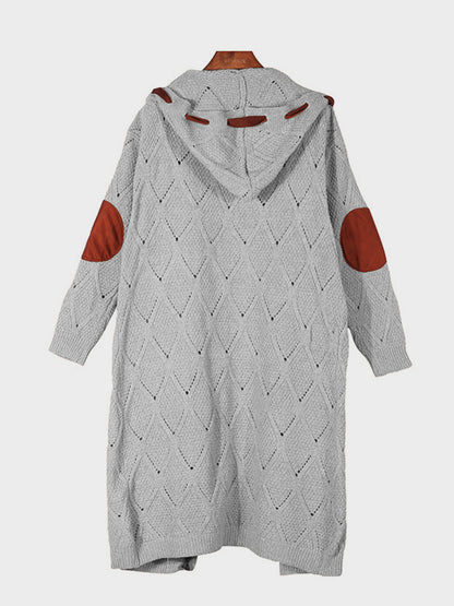 Openwork Long Sleeve Open Front Hooded Cardigan-Angel Casuals