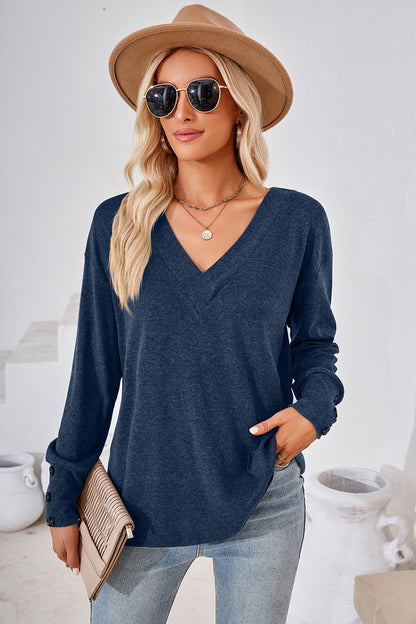 V-Neck Dropped Shoulder T-Shirt-Angel Casuals