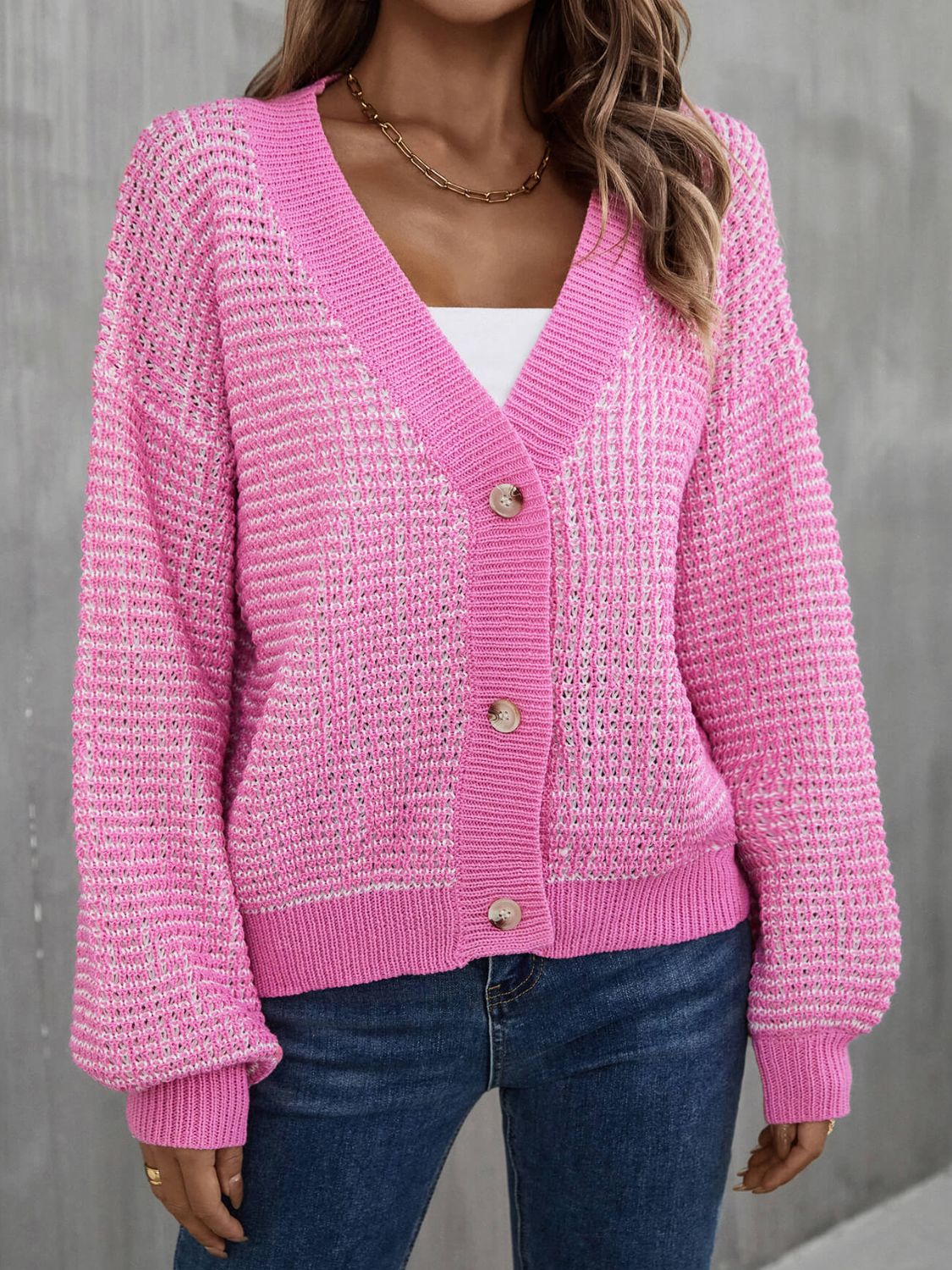 Heathered Lantern Sleeve Cardigan-Angel Casuals