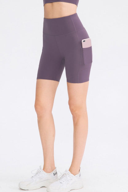 Wide Waistband Sports Shorts with Pockets-Angel Casuals