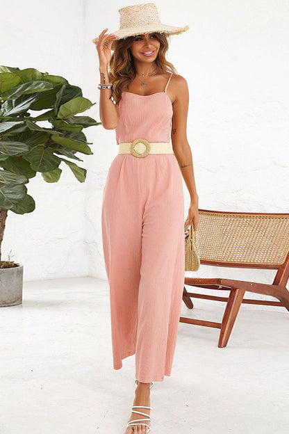 Cutout Spaghetti Strap Tie Back Wide Leg Jumpsuit-Angel Casuals