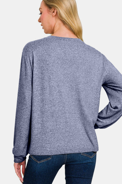 Zenana Hacci Round Neck Long Sleeve T-Shirt-Angel Casuals