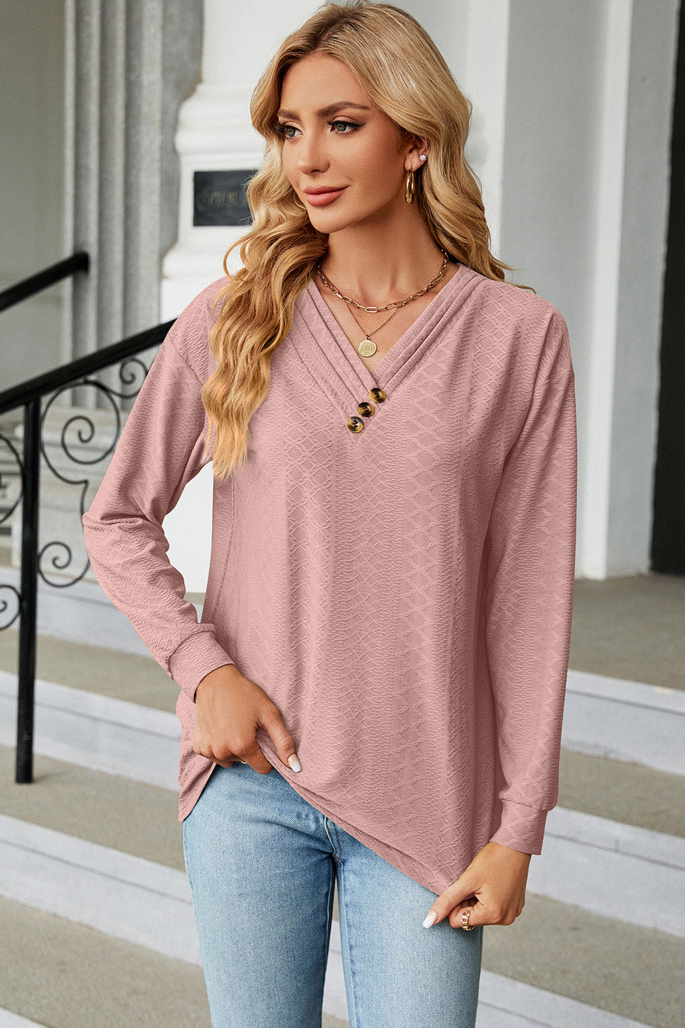V-Neck Long Sleeve T-Shirt-Angel Casuals