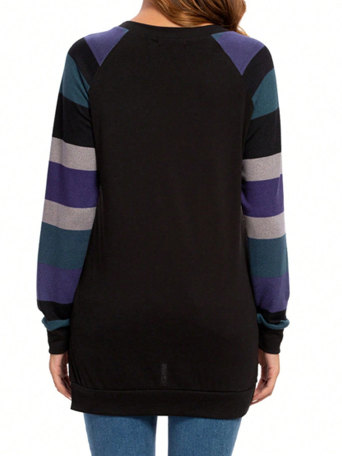 Color Block Round Neck Long Sleeve T-Shirt-Angel Casuals
