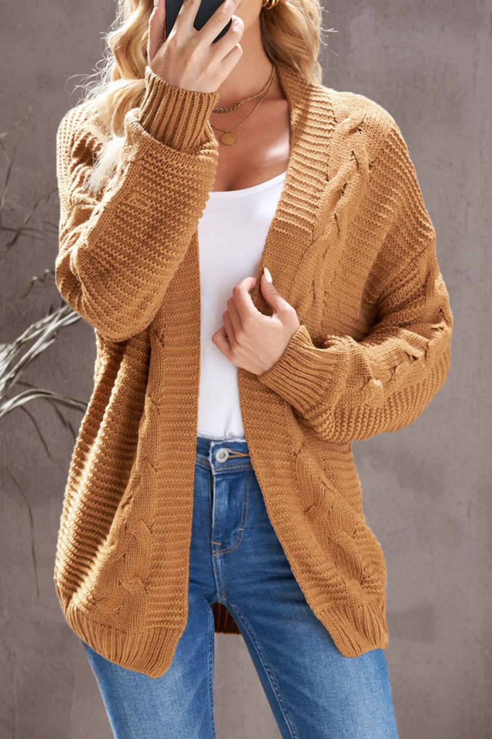 Cable-Knit Open Front Cardigan-Angel Casuals