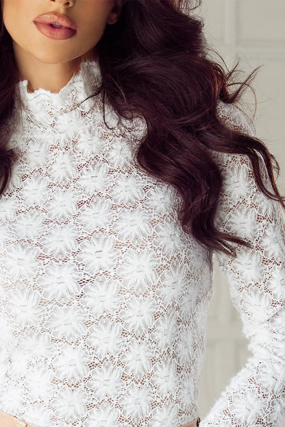 Lace Mock Neck Long Sleeve Top-Angel Casuals