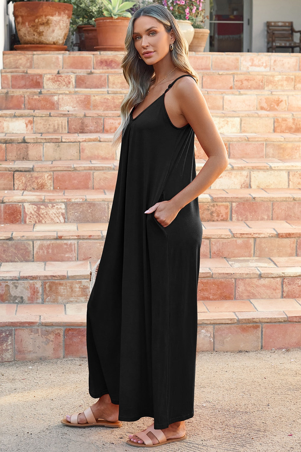 V-Neck Spaghetti Strap Jumpsuit-Angel Casuals