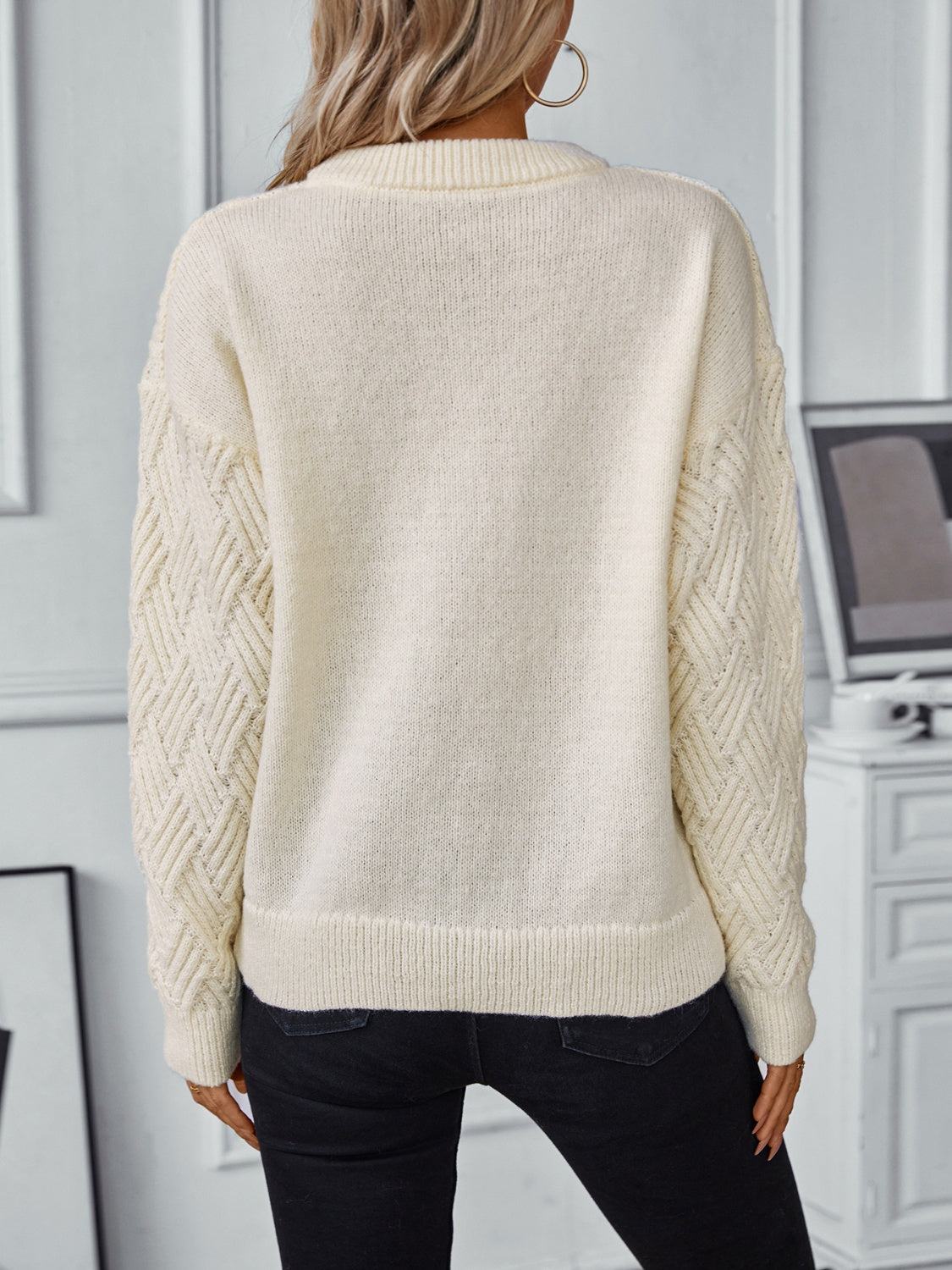 Round Neck Long Sleeve Woven Sweater-Angel Casuals