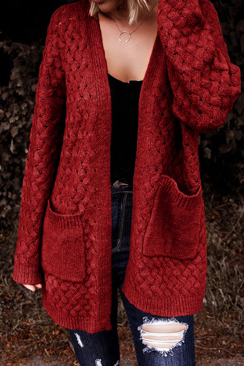 Open Front Dropped Shoulder Cardigan with Pockets-Angel Casuals