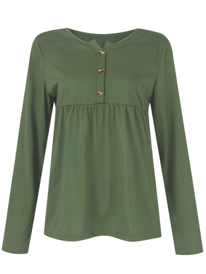 Half Button Long Sleeve T-Shirt-Angel Casuals