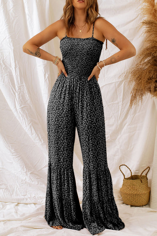 Floral Spaghetti Strap Wide Leg Jumpsuit-Angel Casuals