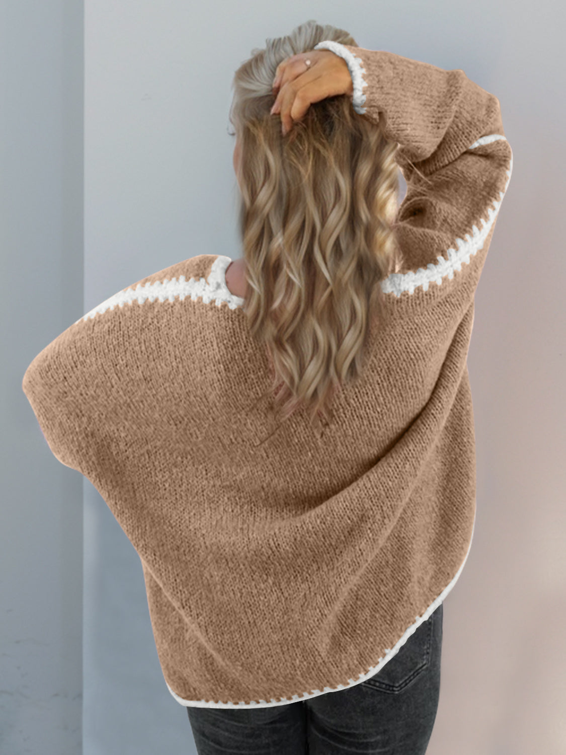 Double Take Contrast Open Front Dropped Shoulder Cardigan-Angel Casuals