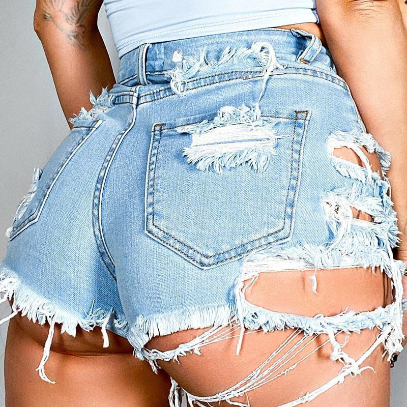 Asymmetrical Distressed Denim Shorts-Angel Casuals