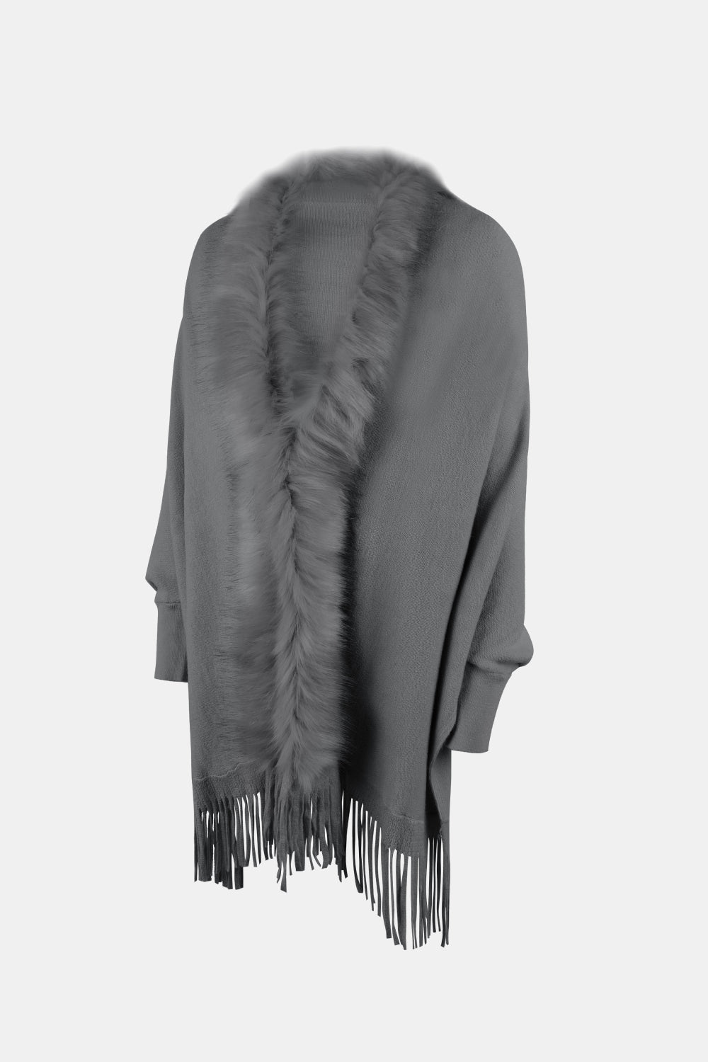 Fringe Open Front Long Sleeve Poncho-Angel Casuals