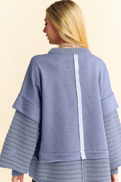 Davi & Dani Faux Layered Round Neck Sweater-Angel Casuals