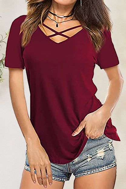 Crisscross Short Sleeve T-Shirt-Angel Casuals