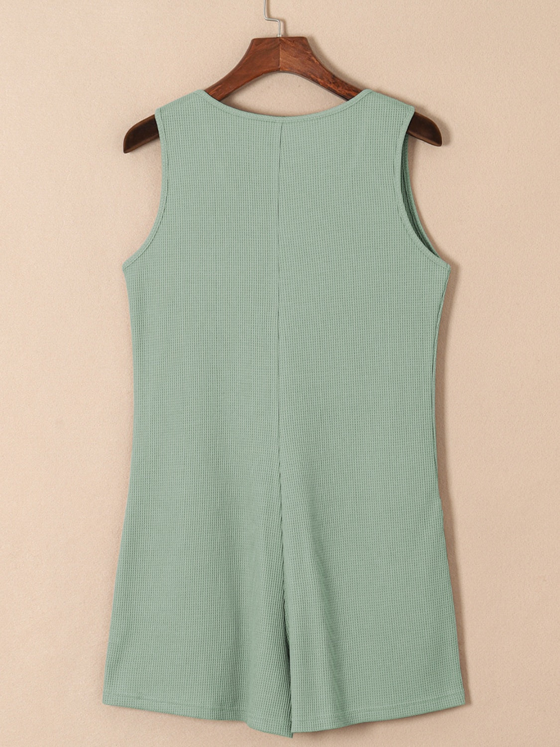 Waffle-Knit Half Button Sleeveless Romper with Pockets-Angel Casuals