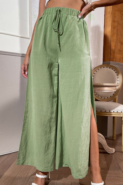 Side Slit Wide Leg Pants-Angel Casuals