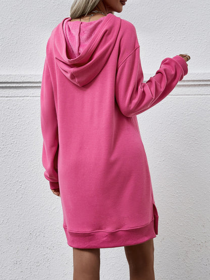 Slit Long Sleeve Hooded Dress with Pocket-Angel Casuals