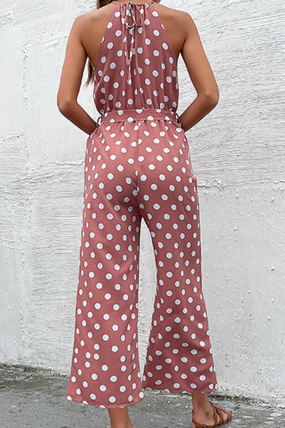 Polka Dot Grecian Wide Leg Jumpsuit-Angel Casuals