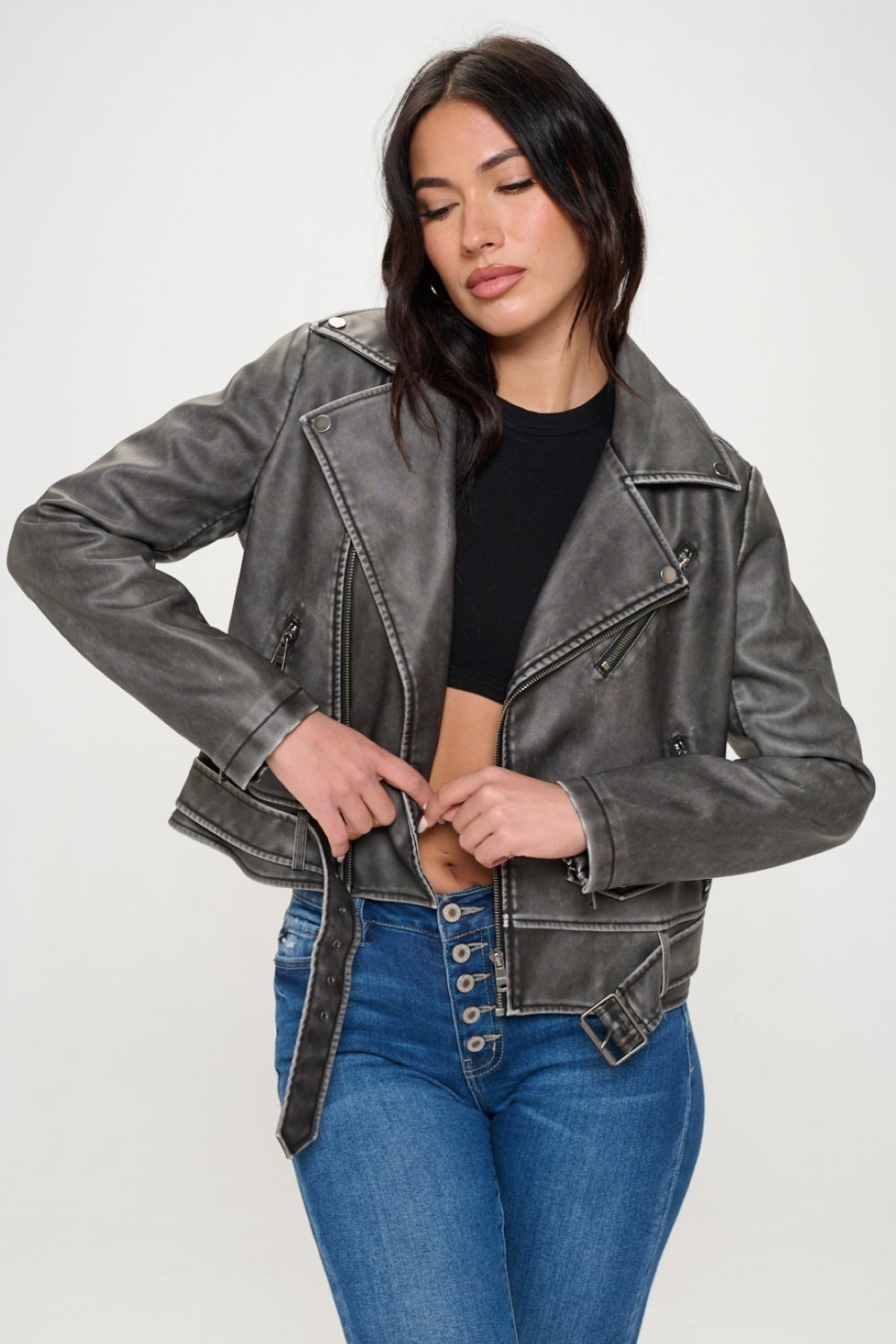 Coalition LA Zip Up Biker Jacket with Belt-Angel Casuals