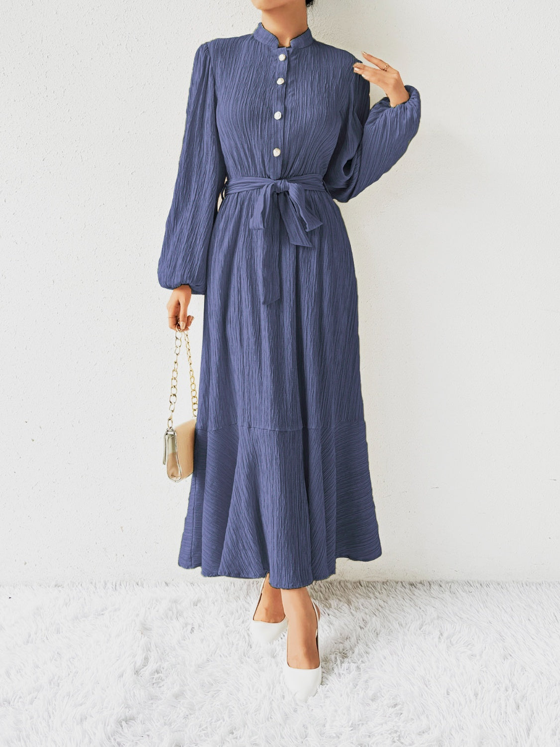 Tie Waist Long Sleeve Dress-Angel Casuals