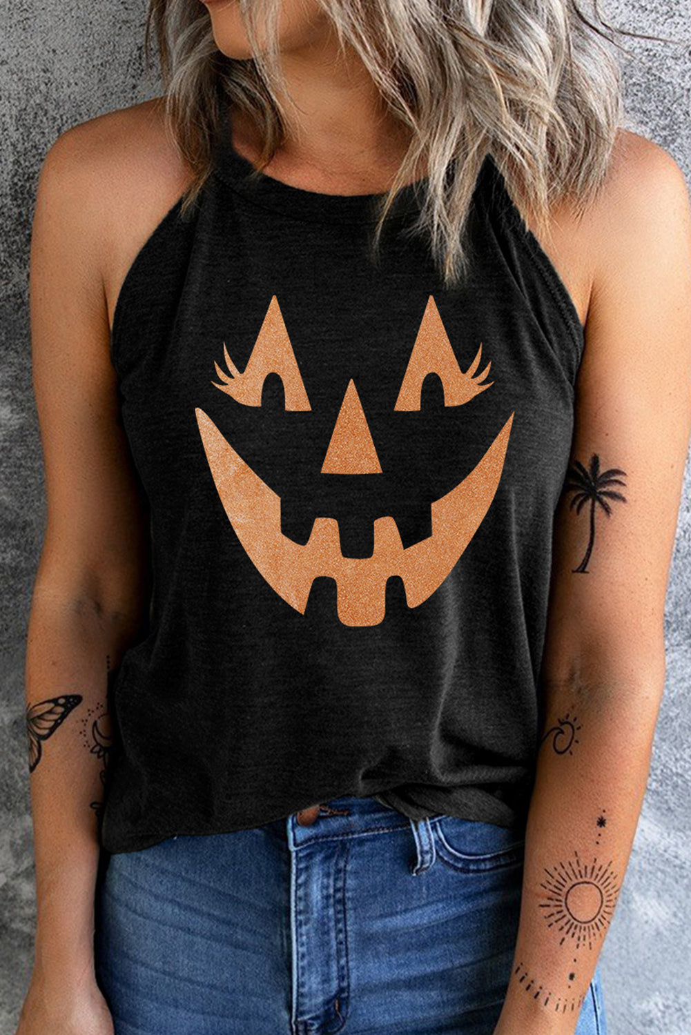 Round Neck Jack-O'-Lantern Graphic Tank Top-Angel Casuals