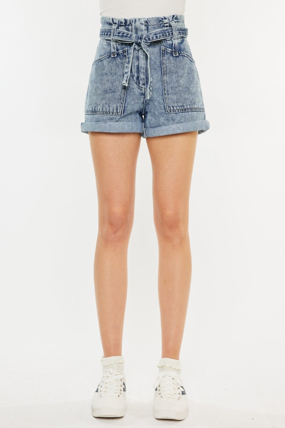 Kancan Ultra High Rise Paperbag Denim Shorts-Angel Casuals