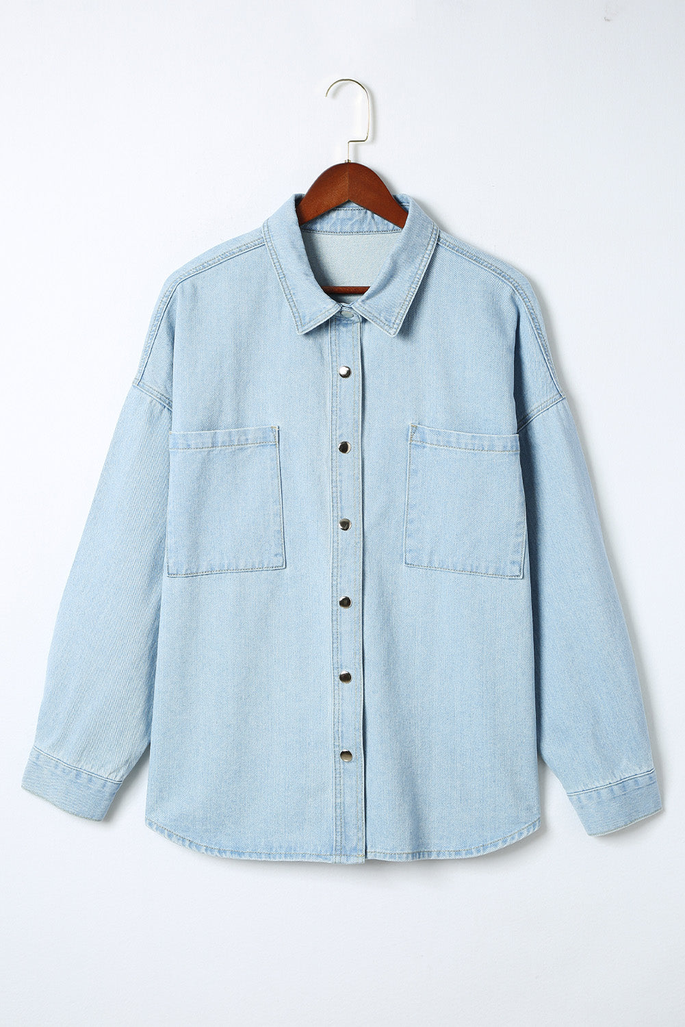 Plus Size Snap Down Pocketed Denim Jacket-Angel Casuals