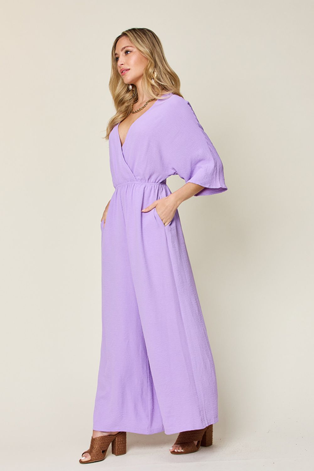 Double Take Full Size Half Sleeve Wide Leg Jumpsuit-Angel Casuals