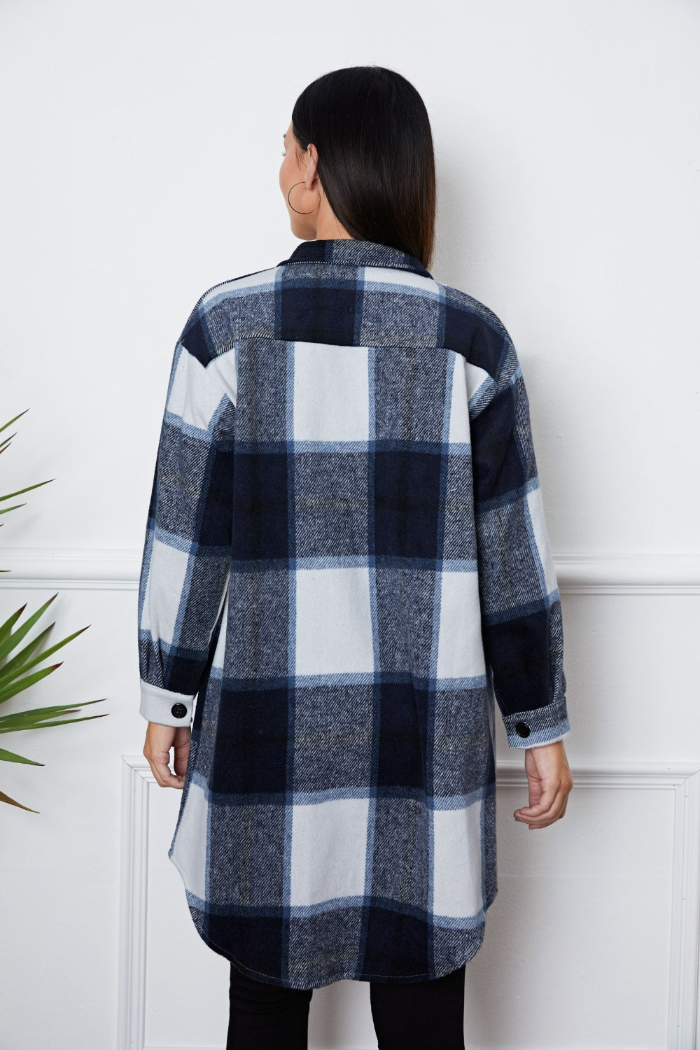 Plaid Button Up Collared Neck Outerwear-Angel Casuals