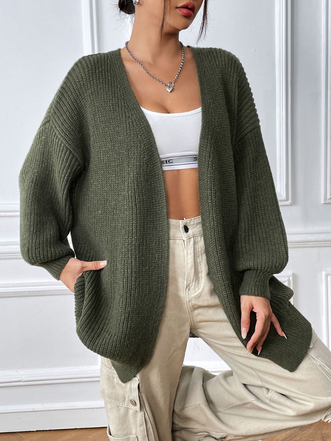 Open Front Long Sleeve Cardigan-Angel Casuals