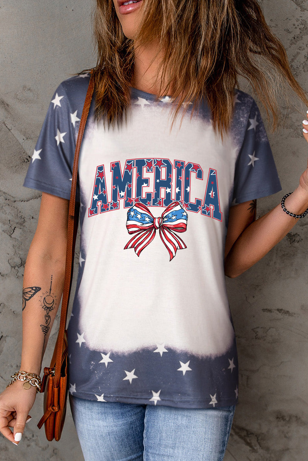 AMERICA Round Neck Short Sleeve T-Shirt-Angel Casuals