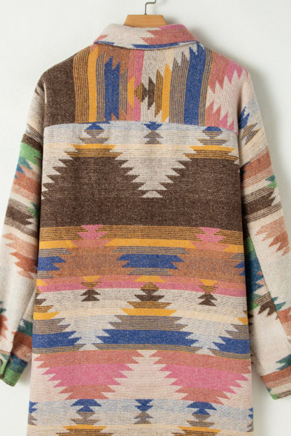Geometric Button Up Long Sleeve Jacket-Angel Casuals