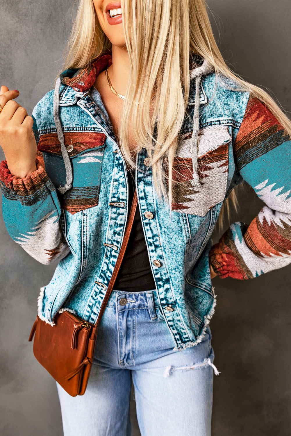 Drawstring Hooded Pocketed Denim Jacket-Angel Casuals