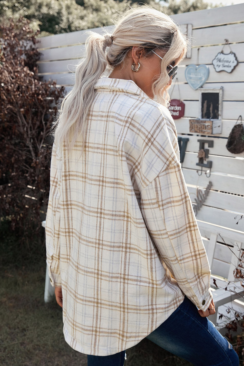 Plaid Curved Hem Dropped Shoulder Longline Shirt Jacket-Angel Casuals