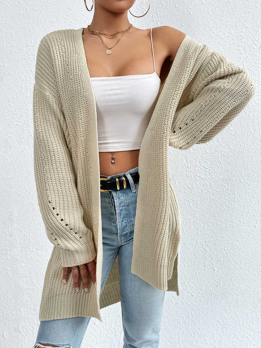 Open Front Dropped Shoulder Slit Cardigan-Angel Casuals